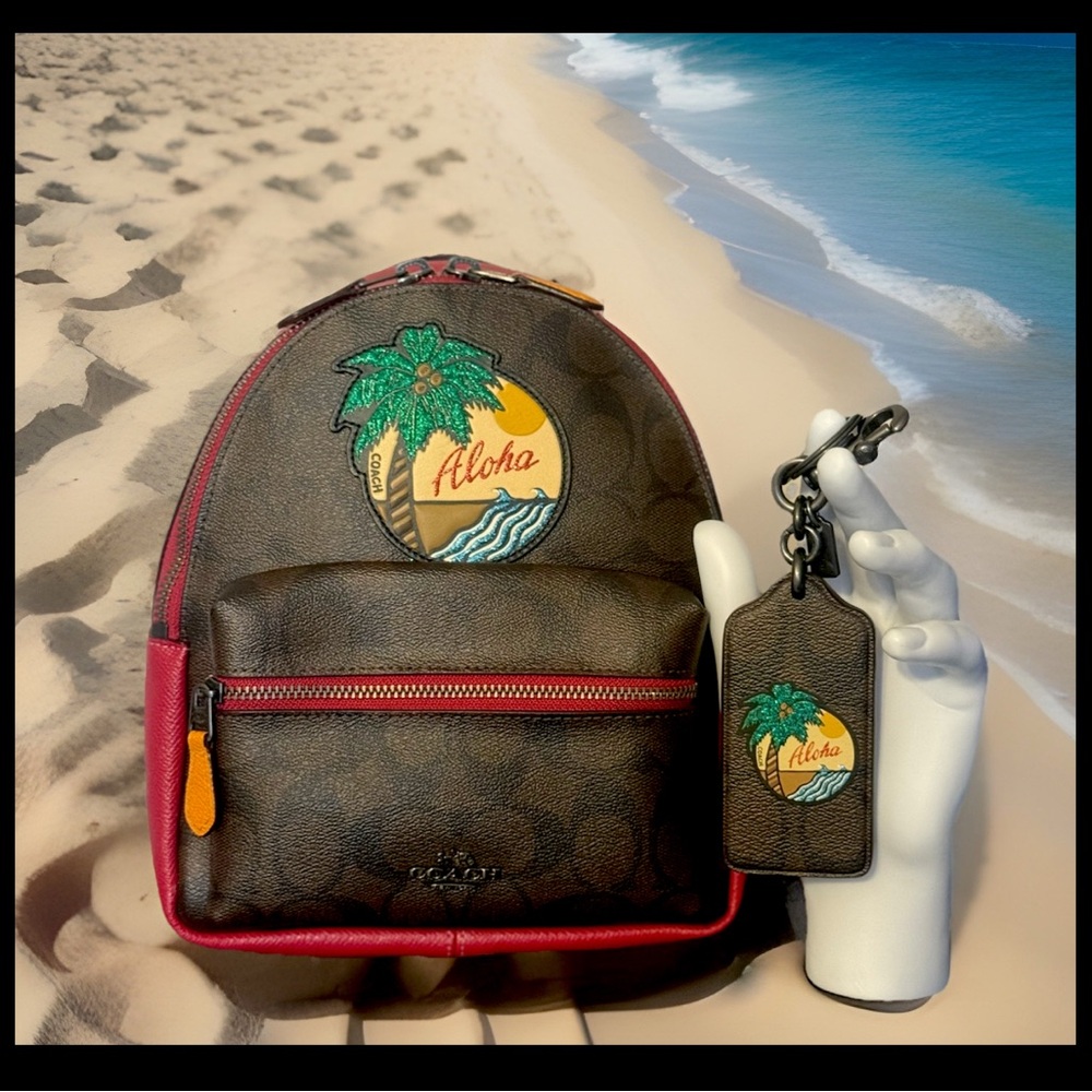 ❌❌SOLD❌❌Coach Aloha Mini Charlie Backpack w/ Matching XL Hangtag Keychain 😍
